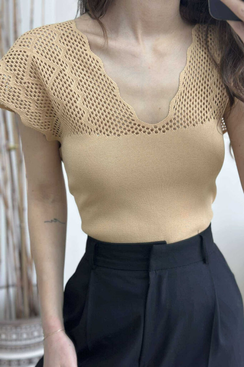 ONE COLOR LACE WOMEN TANK TOP BEIGE/BEZHE - 4