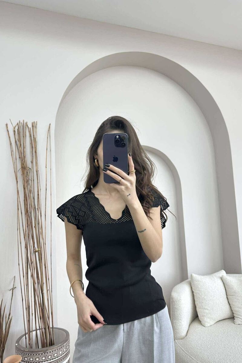 ONE COLOR LACE WOMEN TANK TOP BLACK/ E ZEZE - 1