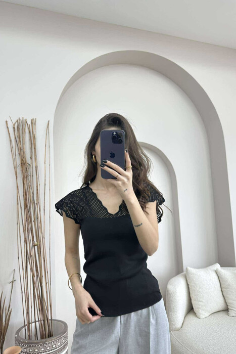 ONE COLOR LACE WOMEN TANK TOP BLACK/ E ZEZE 