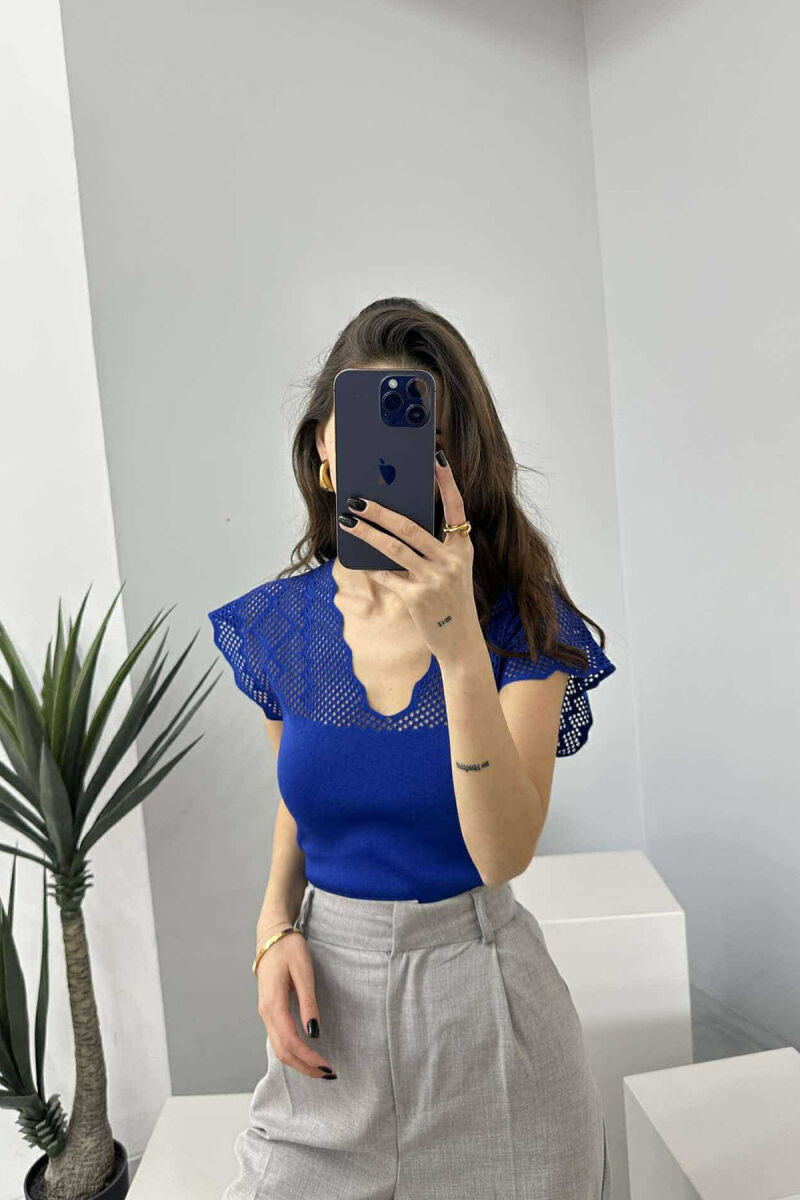 ONE COLOR LACE WOMEN TANK TOP BLUE/BLU - 4