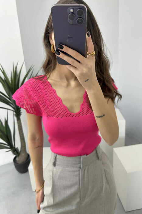 ONE COLOR LACE WOMEN TANK TOP FUCHSIA/CIKLAMI - 2