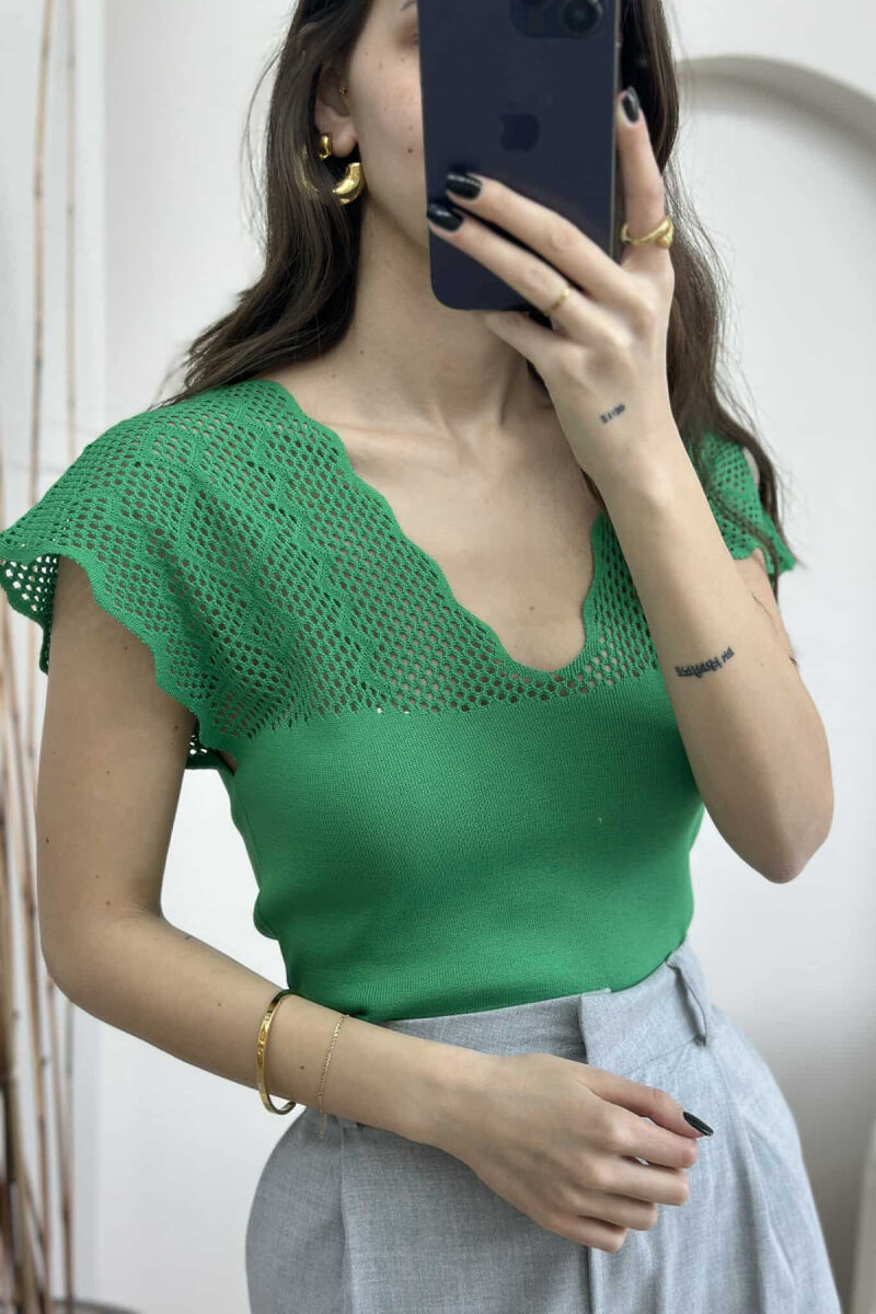 ONE COLOR LACE WOMEN TANK TOP GREEN/JESHILE - 2