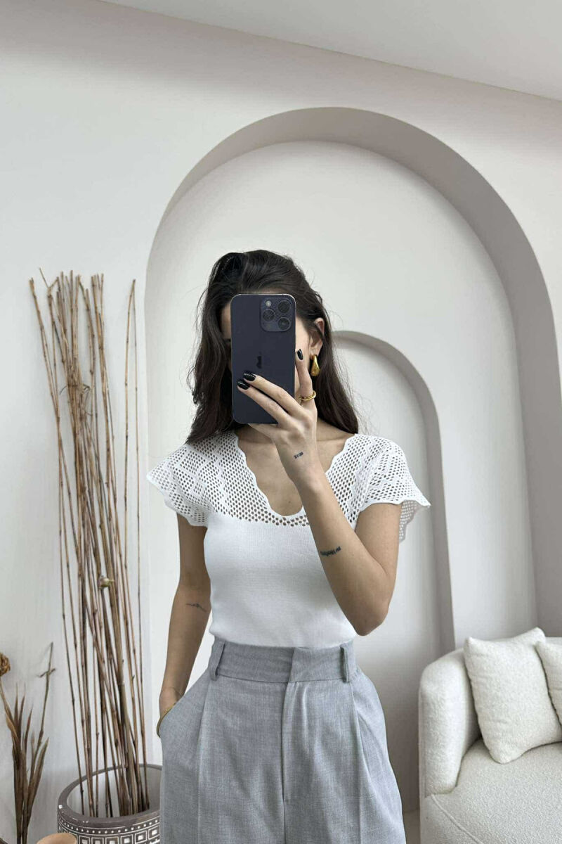 ONE COLOR LACE WOMEN TANK TOP WHITE-E BARDHE - 2