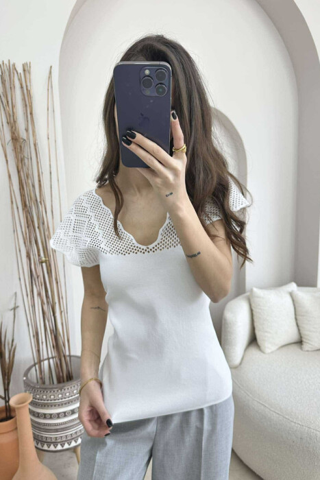 ONE COLOR LACE WOMEN TANK TOP WHITE-E BARDHE - 3