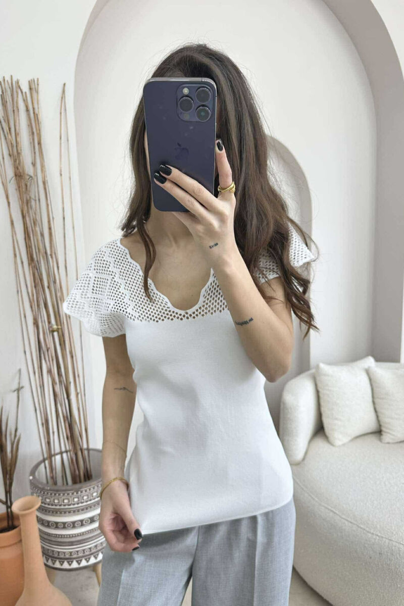 ONE COLOR LACE WOMEN TANK TOP WHITE-E BARDHE - 3