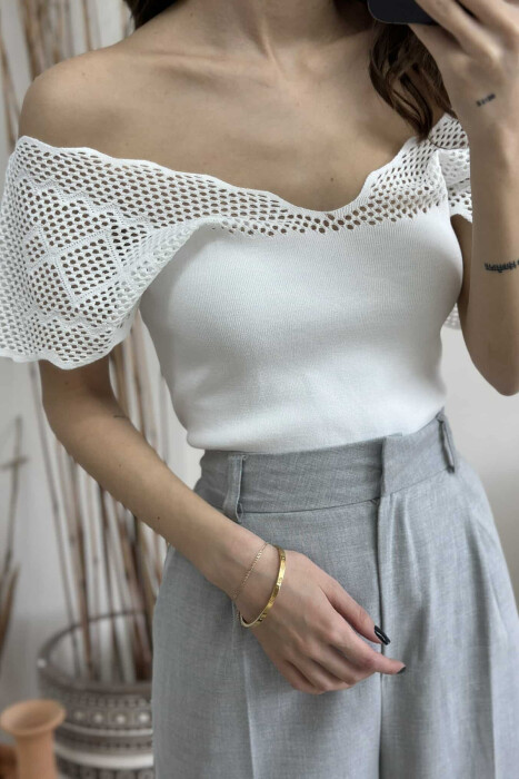 ONE COLOR LACE WOMEN TANK TOP WHITE-E BARDHE - 4