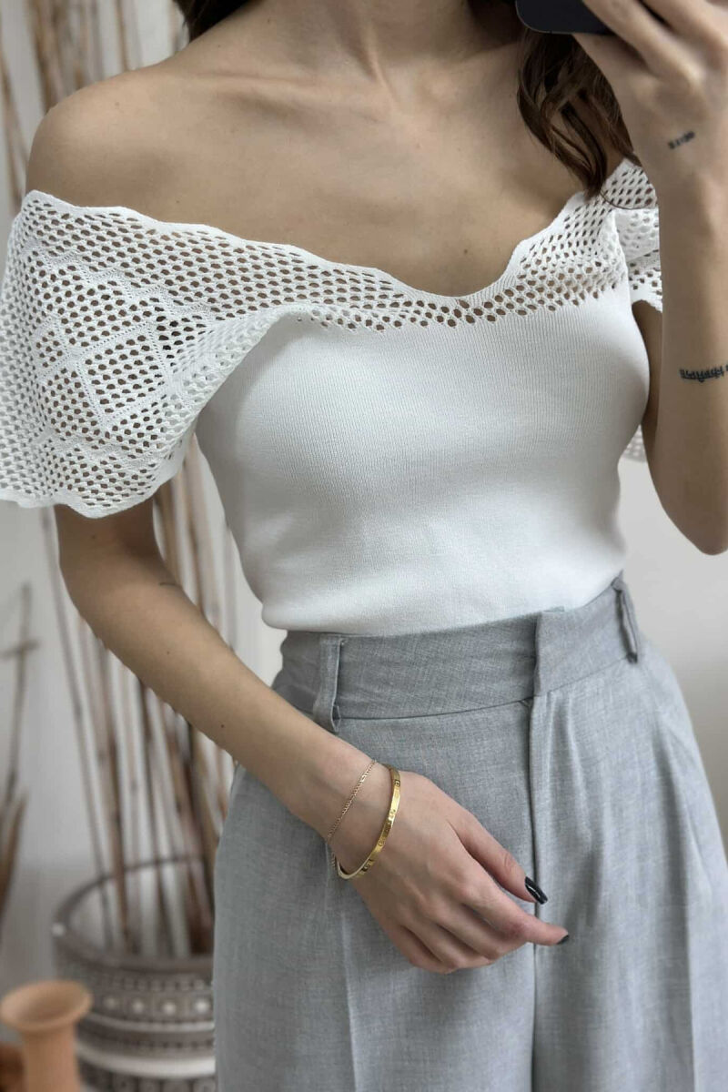 ONE COLOR LACE WOMEN TANK TOP WHITE-E BARDHE - 4