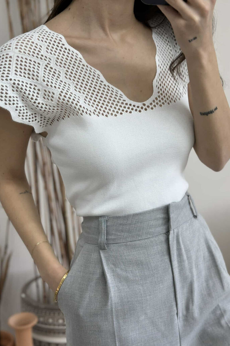 ONE COLOR LACE WOMEN TANK TOP WHITE-E BARDHE - 5