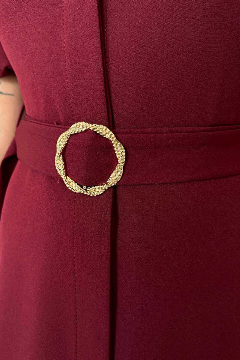 ONE COLOR LACING BELT POLO NECK WOMEN DRESS BURGUNDY/VISHNJE - 3