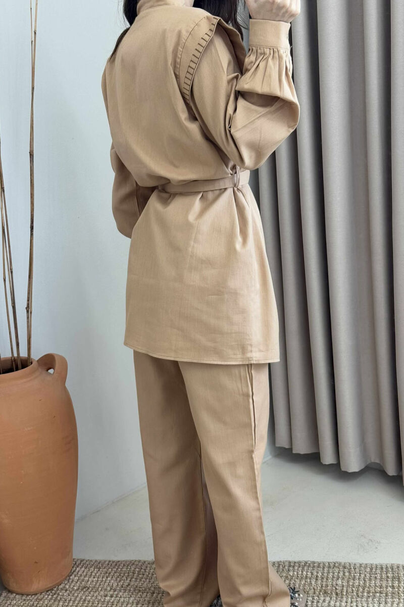 ONE COLOR LACING CARDIGAN+TROUSERS WOMEN SET LIGHT BROWN/KAZB - 4