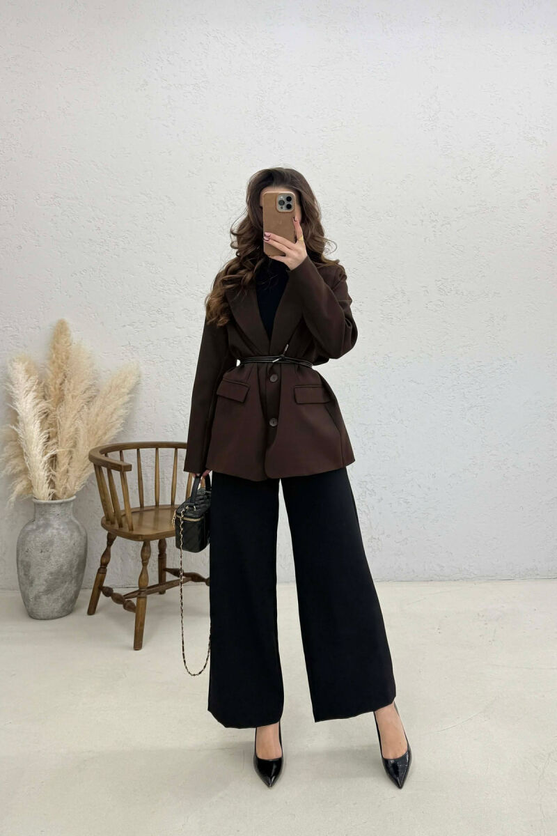 ONE COLOR LACING DETAIL WOMAN JACKET BROWN/KAFE - 2