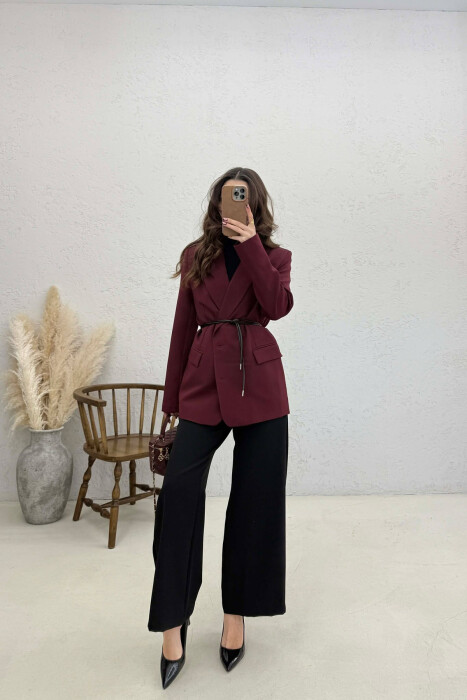 ONE COLOR LACING DETAIL WOMAN JACKET BURGUNDY/VISHNJE - 2