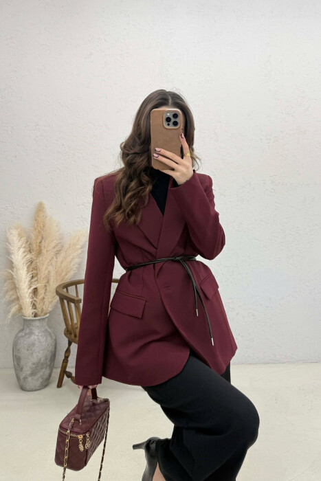 ONE COLOR LACING DETAIL WOMAN JACKET BURGUNDY/VISHNJE - 4