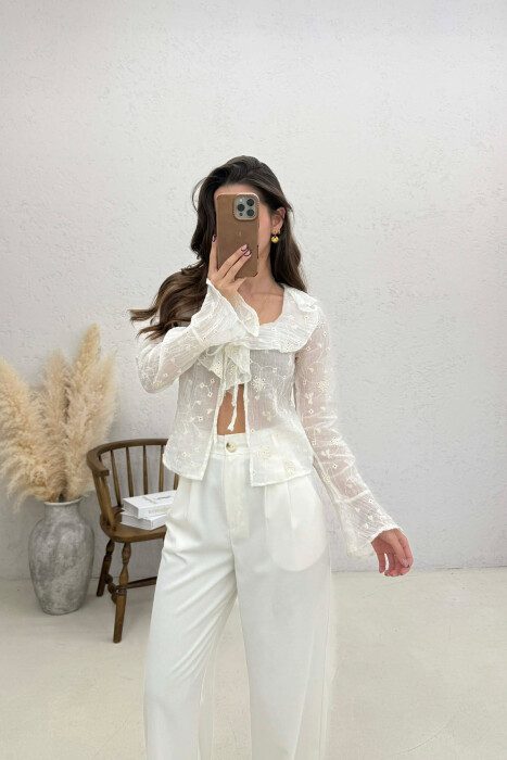 ONE COLOR LACING DETAIL WOMAN SHIRT WHITE-E BARDHE - 6