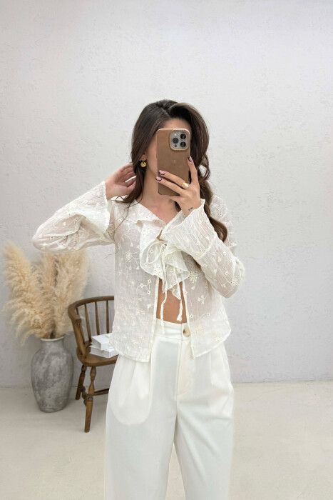 ONE COLOR LACING DETAIL WOMAN SHIRT WHITE-E BARDHE - 7