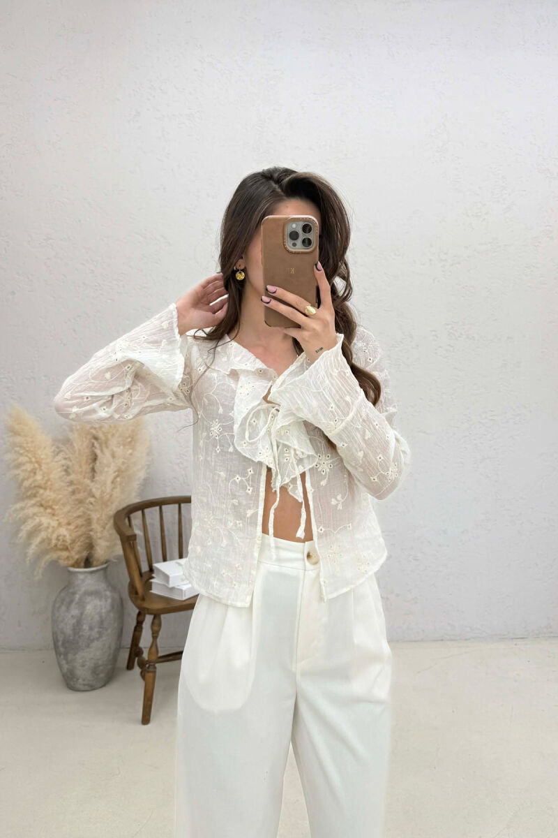 ONE COLOR LACING DETAIL WOMAN SHIRT WHITE-E BARDHE - 7