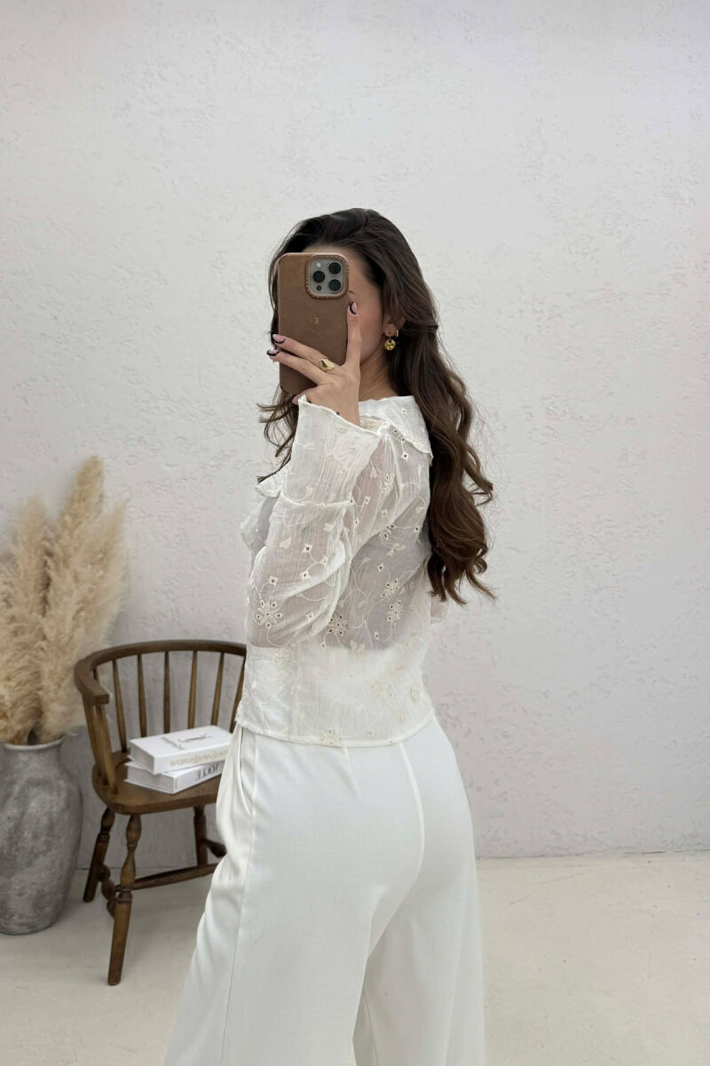 ONE COLOR LACING DETAIL WOMAN SHIRT WHITE-E BARDHE - 9