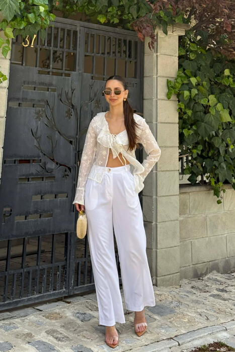 ONE COLOR LACING DETAIL WOMAN SHIRT WHITE-E BARDHE - 2