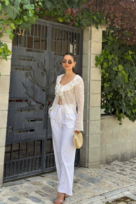 ONE COLOR LACING DETAIL WOMAN SHIRT WHITE-E BARDHE - 4