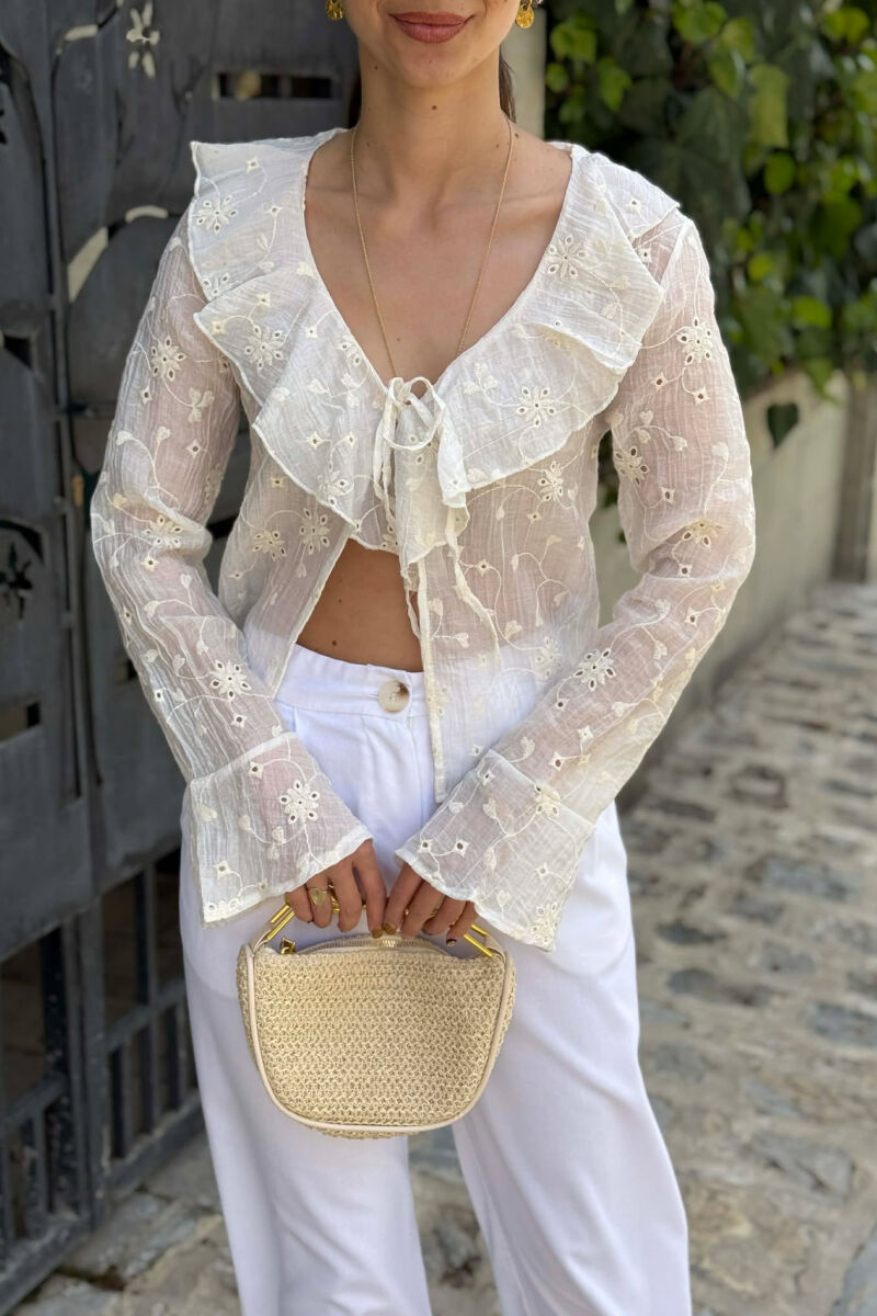 ONE COLOR LACING DETAIL WOMAN SHIRT WHITE-E BARDHE - 5