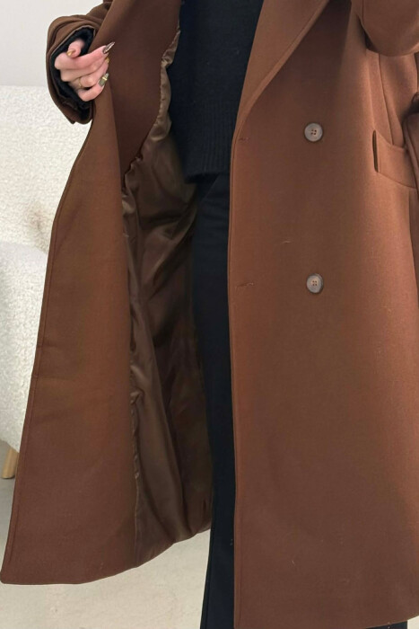 ONE COLOR LACING DETAIL WOMEN COAT BROWN/KAFE - 5