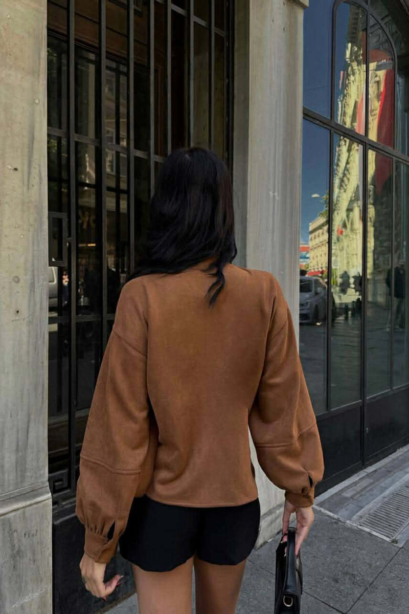 ONE COLOR LACING DETAIL WOMEN SHIRT BROWN/KAFE - 2