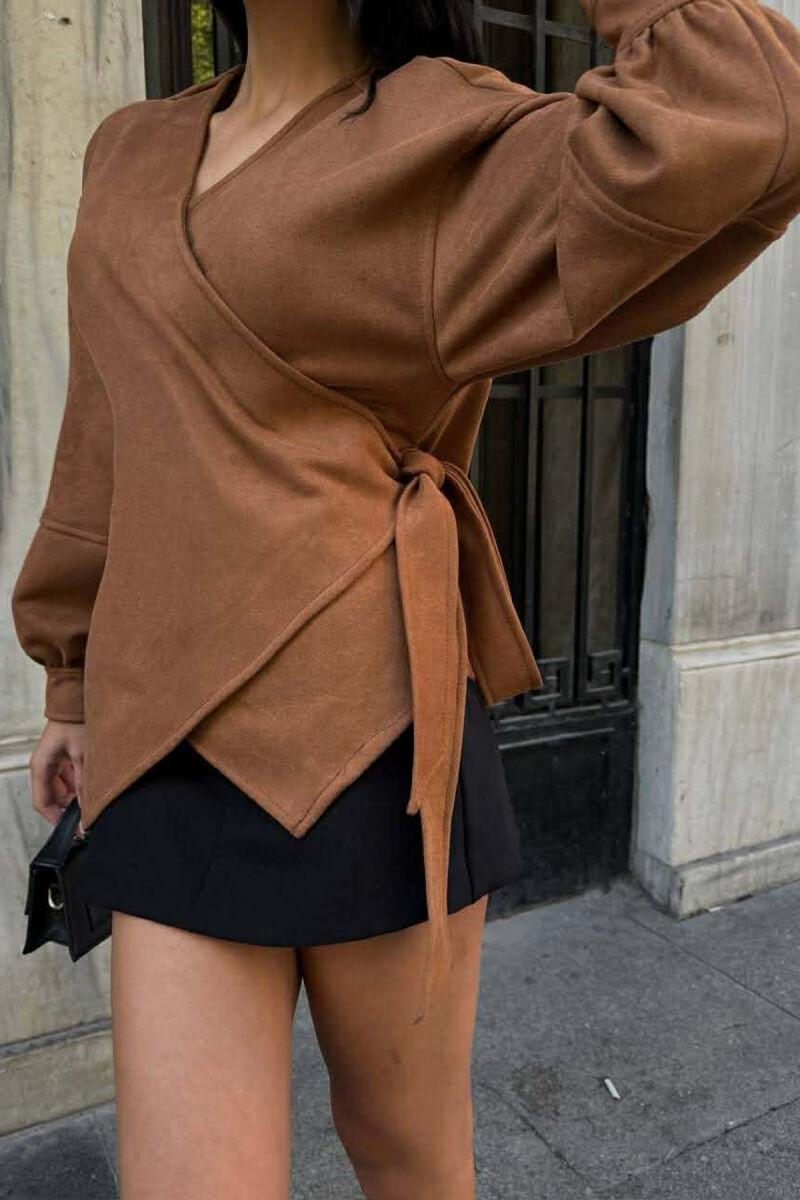 ONE COLOR LACING DETAIL WOMEN SHIRT BROWN/KAFE - 3