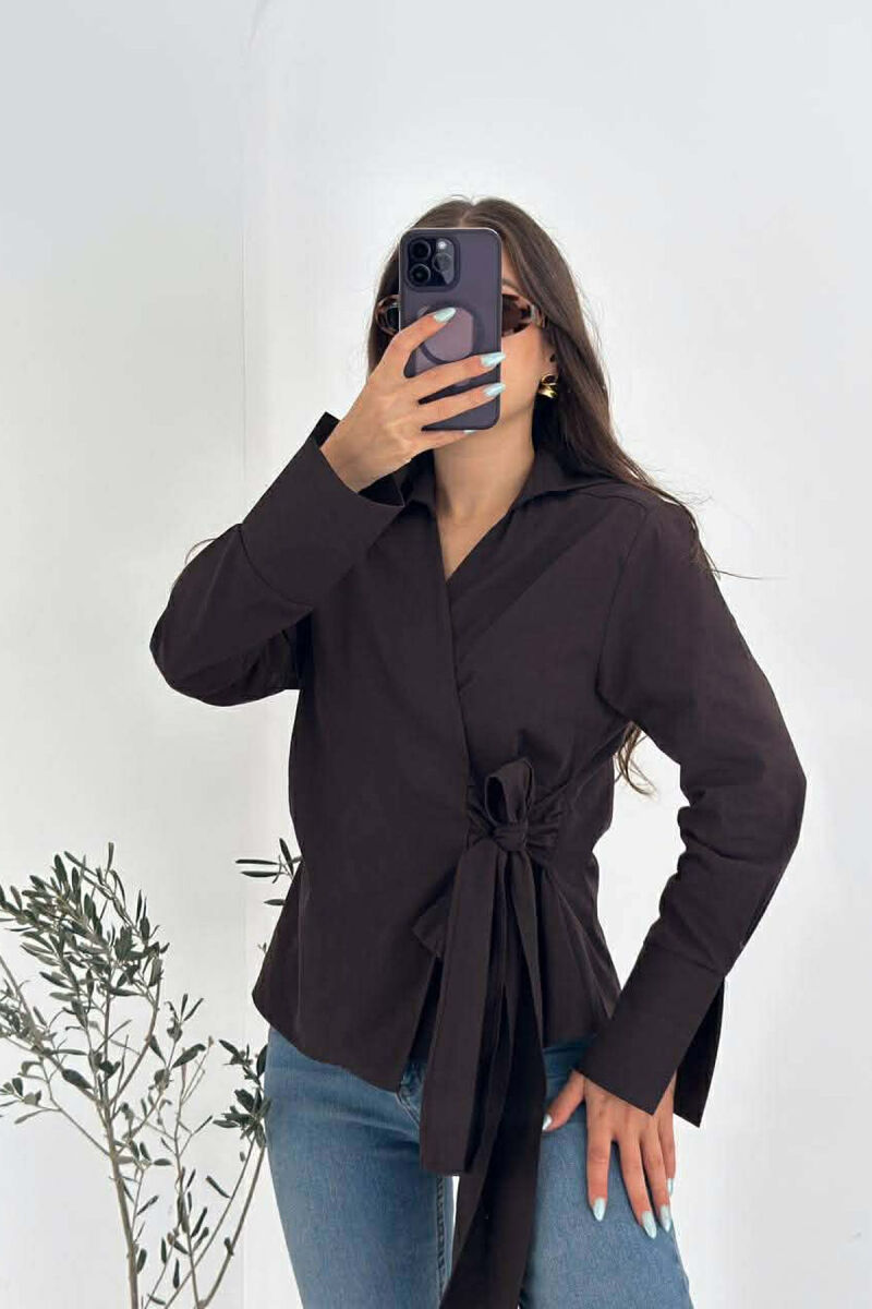 ONE COLOR LACING DETAIL WOMEN SHIRT DARK BROWN/KAE - 1