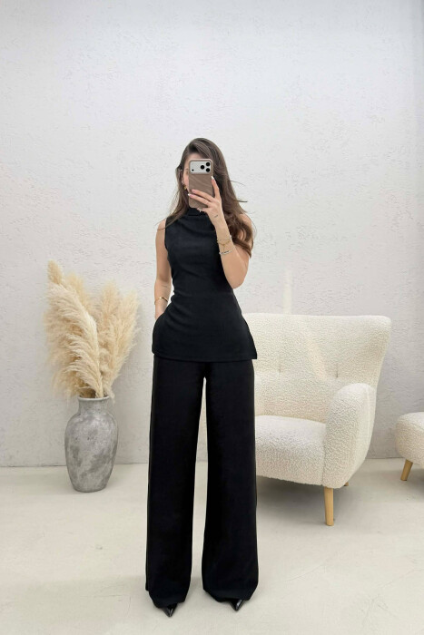 ONE COLOR LACING DETAILS SWEATSHIRT + TROUSERS WOMAN TWO PIECE SET BLACK/ E ZEZE 