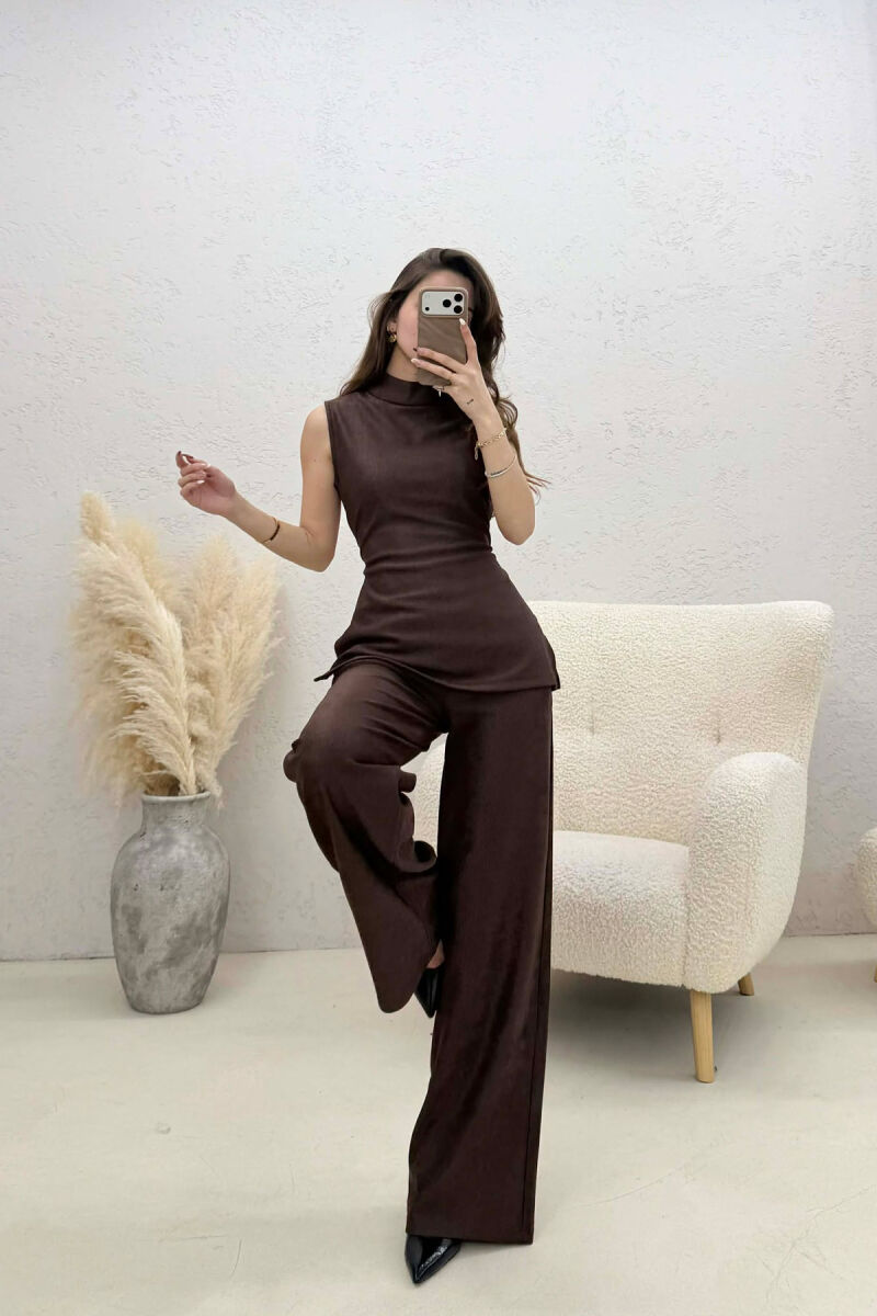 ONE COLOR LACING DETAILS SWEATSHIRT + TROUSERS WOMAN TWO PIECE SET BROWN/KAFE - 4