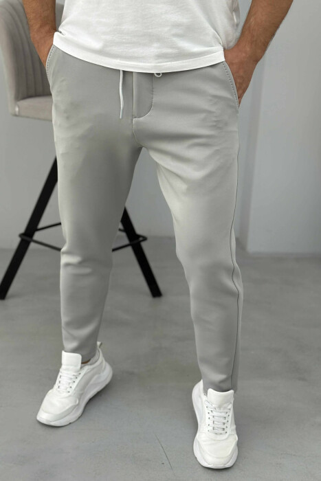 ONE COLOR LACING ELASTIC WAIST MEN PANTS GREY/GRI - 3