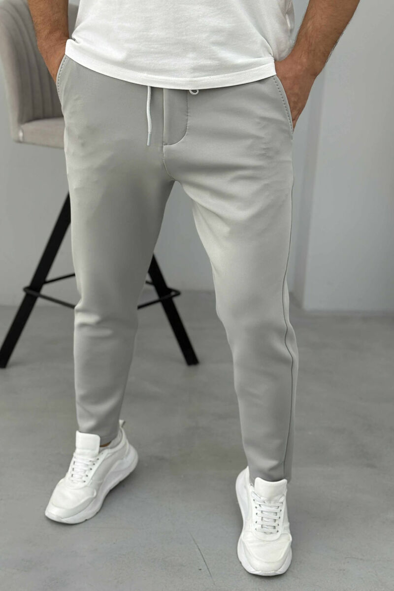 ONE COLOR LACING ELASTIC WAIST MEN PANTS GREY/GRI - 3