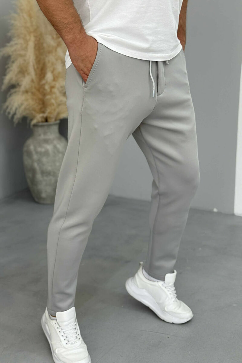 ONE COLOR LACING ELASTIC WAIST MEN PANTS GREY/GRI - 4