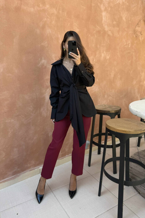 ONE COLOR LACING FRONT DETAIL WOMEN SHIRT BLACK/ E ZEZE - 1