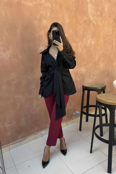 ONE COLOR LACING FRONT DETAIL WOMEN SHIRT BLACK/ E ZEZE - 2