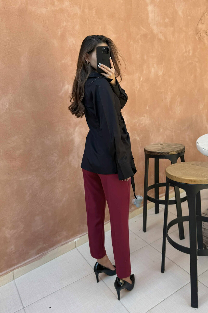 ONE COLOR LACING FRONT DETAIL WOMEN SHIRT BLACK/ E ZEZE - 3