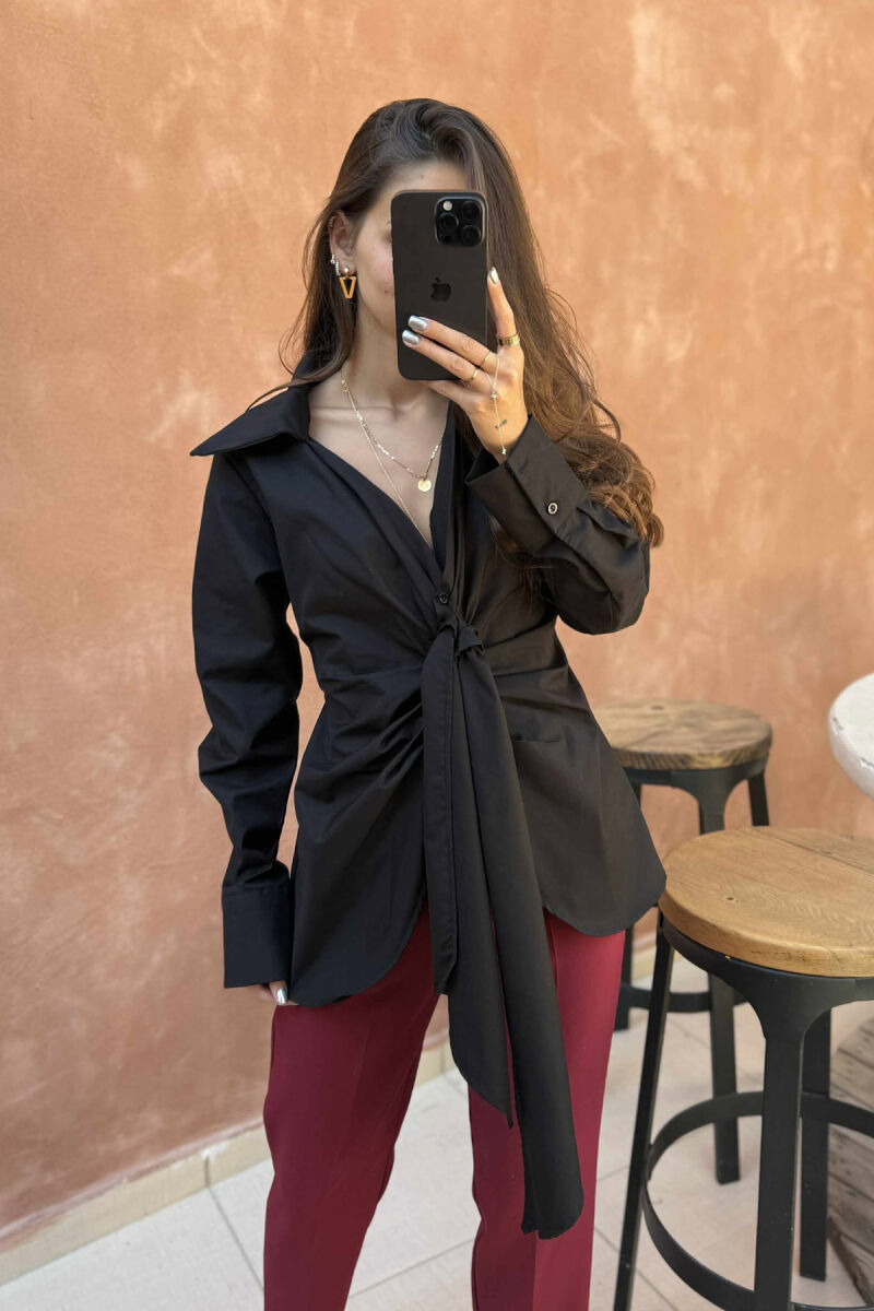 ONE COLOR LACING FRONT DETAIL WOMEN SHIRT BLACK/ E ZEZE - 4