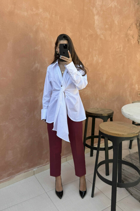 ONE COLOR LACING FRONT DETAIL WOMEN SHIRT WHITE-E BARDHE 