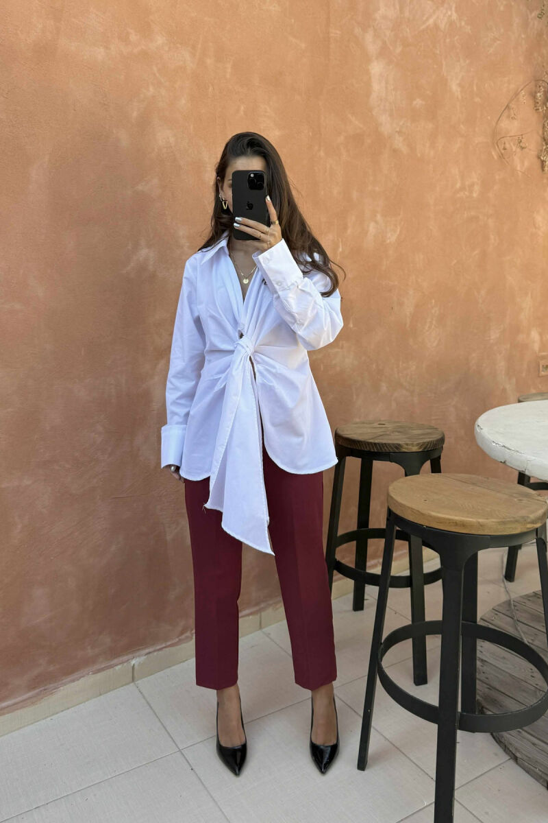 ONE COLOR LACING FRONT DETAIL WOMEN SHIRT WHITE-E BARDHE - 1