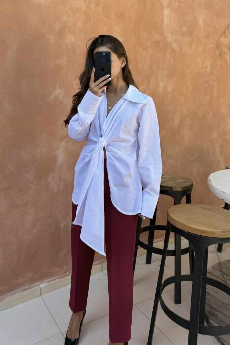 ONE COLOR LACING FRONT DETAIL WOMEN SHIRT WHITE-E BARDHE - 2