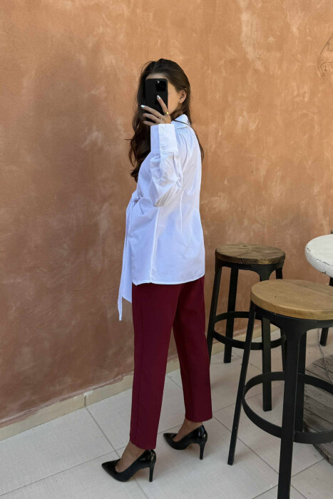 ONE COLOR LACING FRONT DETAIL WOMEN SHIRT WHITE-E BARDHE - 3