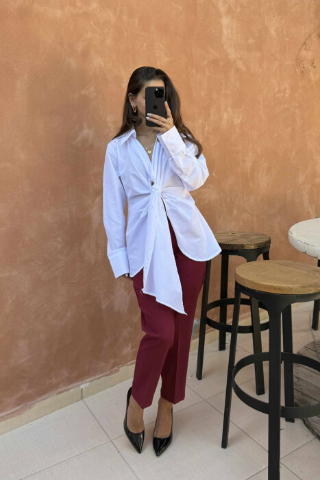 ONE COLOR LACING FRONT DETAIL WOMEN SHIRT WHITE-E BARDHE - 4