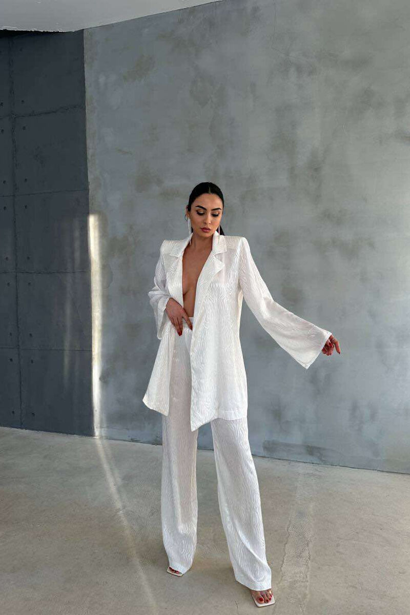 ONE COLOR LACING JACKET+TROUSERS WOMEN SET WHITE-E BARDHE - 1