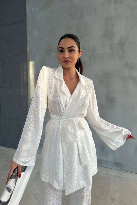 ONE COLOR LACING JACKET+TROUSERS WOMEN SET WHITE-E BARDHE - 2