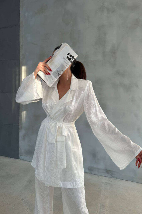 ONE COLOR LACING JACKET+TROUSERS WOMEN SET WHITE-E BARDHE - 3