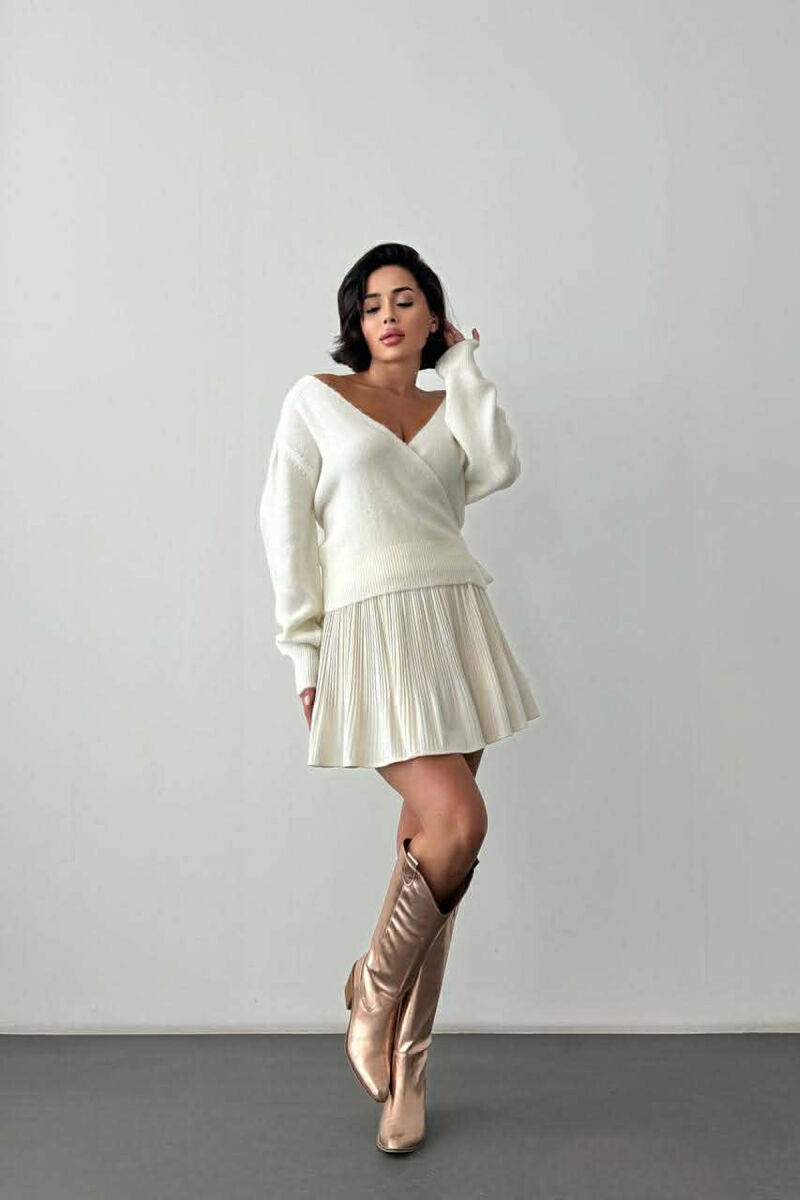 ONE COLOR LACING KNITTED WOMEN CARDIGAN WHITE-E BARDHE - 1