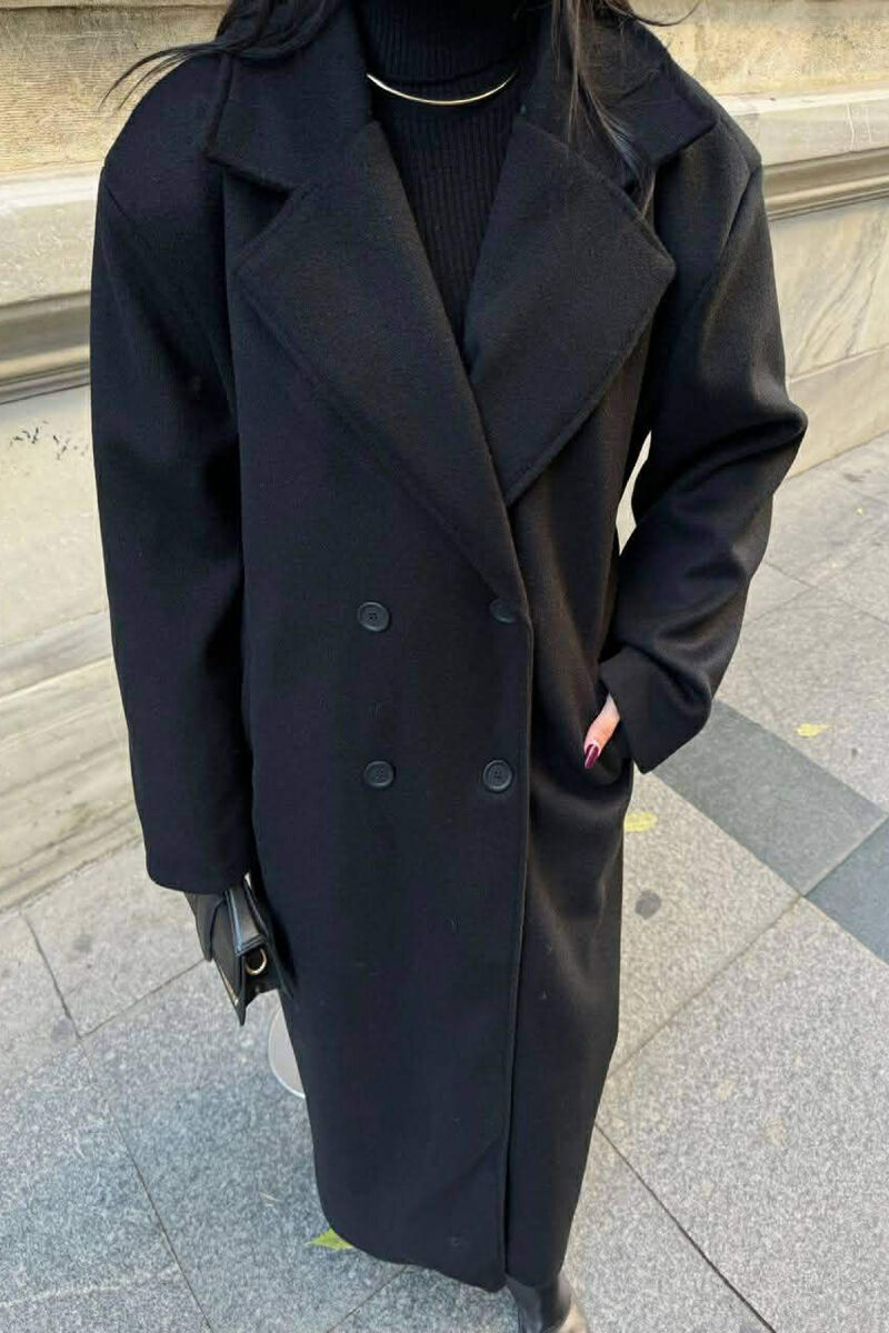 ONE COLOR LACING LONG WOMEN COAT BLACK/ E ZEZE - 2