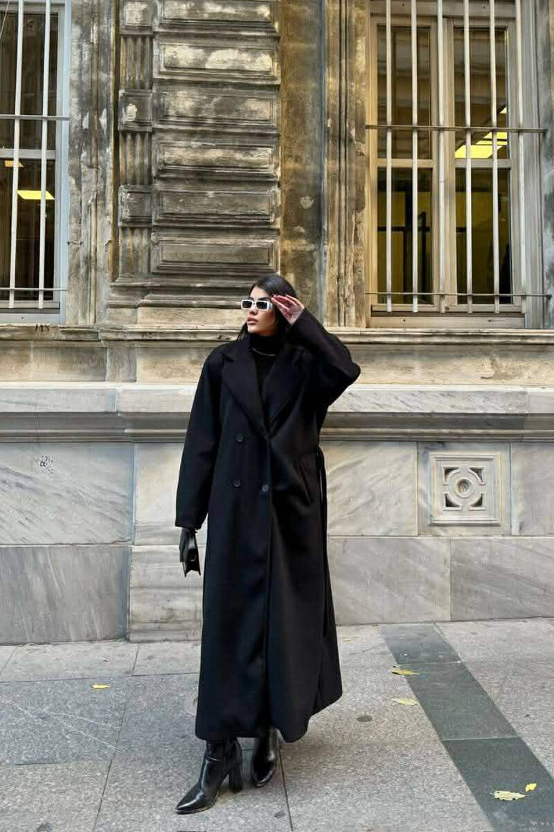 ONE COLOR LACING LONG WOMEN COAT BLACK/ E ZEZE - 3