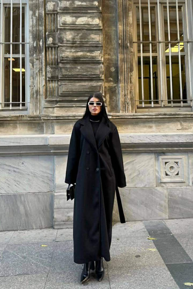 ONE COLOR LACING LONG WOMEN COAT BLACK/ E ZEZE - 4