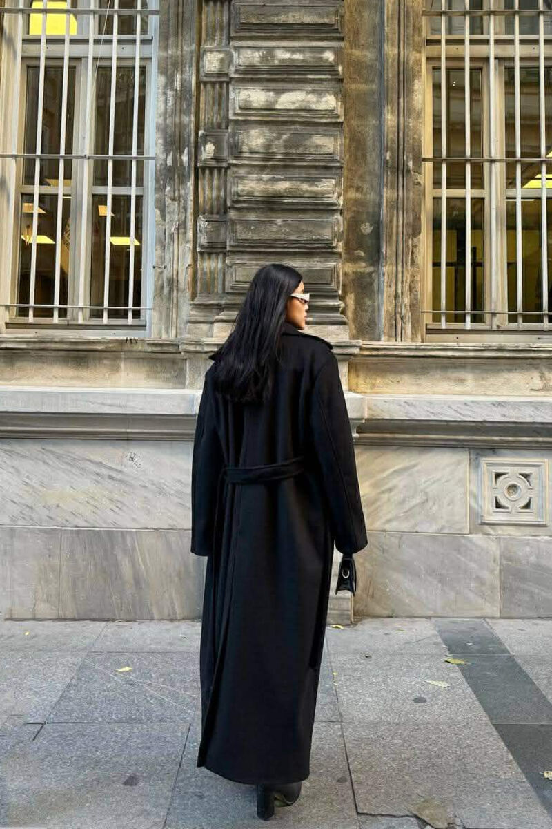 ONE COLOR LACING LONG WOMEN COAT BLACK/ E ZEZE - 5